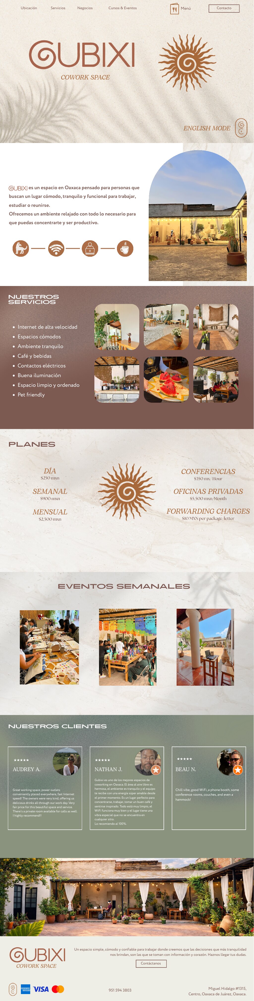 Gubixi Cowork Space en Oaxaca: servicios, planes, eventos semanales, testimonios, contacto y ubicacion.