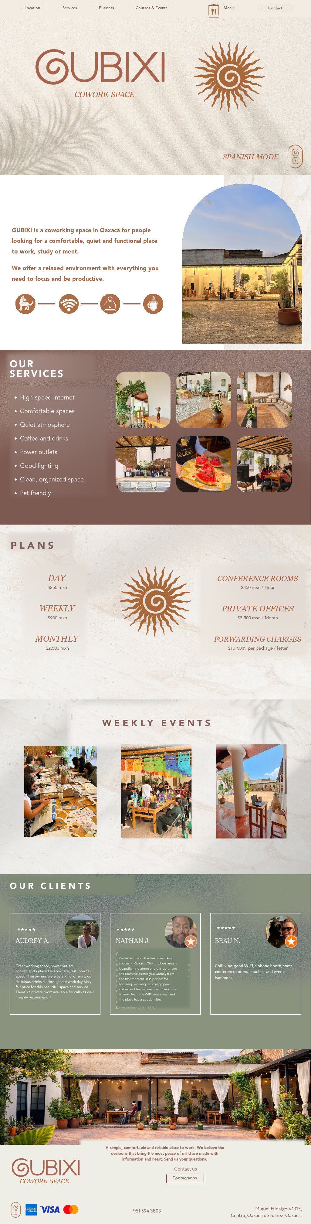Gubixi Cowork Space in Oaxaca: services, plans, weekly events, testimonials, contact and location.